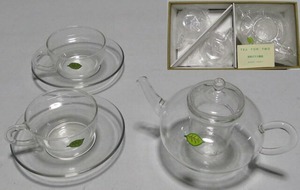 耐熱ガラス　ティーポット　カップ&ソーサー2客　吉谷硝子　未使用近