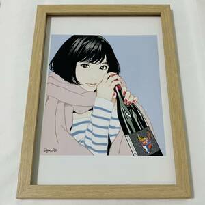 江口寿史 イラスト 額装品 B5サイズ ポスター風 インテリア ワインボトル 美女 07