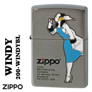 zippo(ジッポー)ZIPPOキャラクター人気の「WINDY」デザイン　#200ブラッシュクロ－ム　エッチング4色入れ　ブルー【ネコポス可】