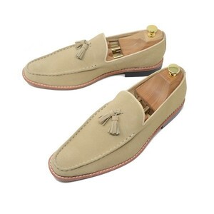 25cm hand made original leather suede Loafer tassel slip-on shoes ma Kei made law Italian beige BS200