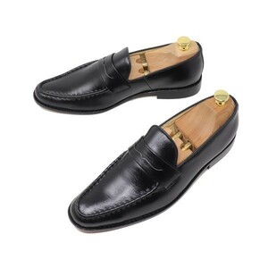 23.5cm men's original leather Loafer slip-on shoes hand made ma Kei made law business casual shoes shoes smooth black black 300