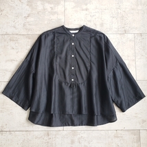 リヨカ Liyoca バンドカラー オーバー シャツ 半端袖 日本製 ブラック_画像5