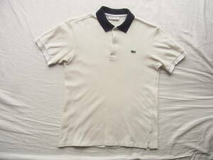LACOSTE ラコステ　鹿の子素材　3トーン配色　ポロシャツ　サイズ 2 日本製　オフベージュベース