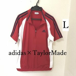 adidas　アディダス×テーラーメイド　メンズ　ゴルフウェア　ハーフジップ　半袖　トップス　レッド　L