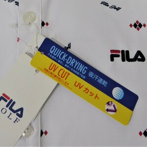 FILA GOLF フィラ ゴルフ 吸汗速乾 UV CUT ストレッチ 家紋飛び柄 ボタンダウン半袖ポロシャツ LL 白の画像5