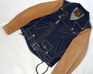  free shipping * rare * new goods reference price 31900 jpy * Degner *DEGNER* leather x Denim mesh lai DIN g jacket *