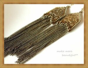 * unused *FOREVER21/ four ever 21* Asian or exotic Gold color plate * swaying chain fringe. super long earrings *109