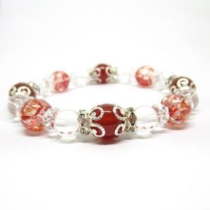 【カーネリアン&ボタンカット水晶】天然石ブレスレット パワーストーン