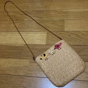 美品 ばらいろのぼおし ハンドメイド 小鳥 ポシェット 麦わら バッグ スマホポーチ カゴバッグ ショルダーバッグ キッズ カゴ ことり