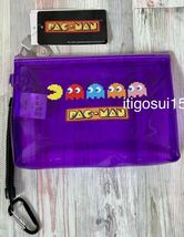 送料無料【未使用】パックマン pacman★ミニポーチ パープル 紫色 ビニールバッグ カラビナ付★バンダイナムコ namco_画像1