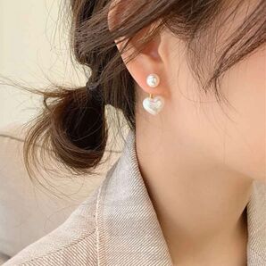 新品未使用【No.36】フェイクパール ハート モチーフ ピアス おしゃれ 韓国 オケージョン 夏 デニム