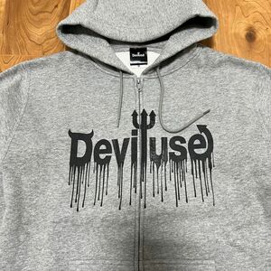 初期製 サイズM deviluse Logo Blood Zip Hooded (gray) パーカー デビルユース グレー