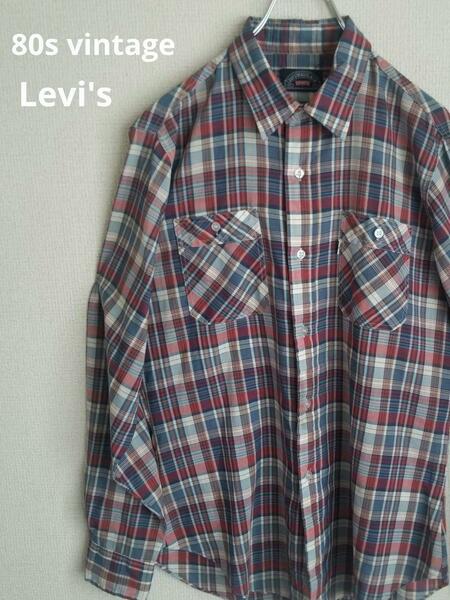 80s LEVIS ヴィンテージ　リーバイス チェックシャツ　白タブ　XL～