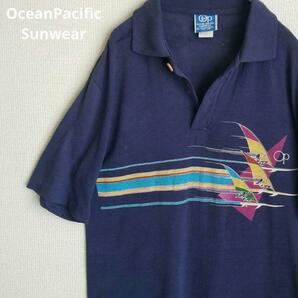 70s OceanPacific Sunwear Poloshirts 70年代 ヴィンテージ　OP オーシャンパシフィック　ポロシャツ ネイビーM サイズ