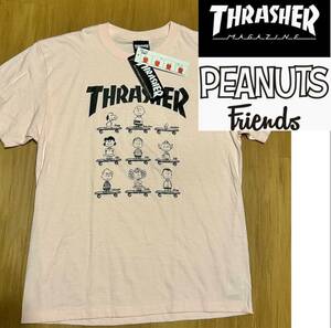 廃盤 レア 新品 タグ付 2017年製【PEANUTS × THRASHER 別注 コラボ VINTAGE SNOOPY スヌーピー スケボー Tシャツ ピンク XL】flyingace