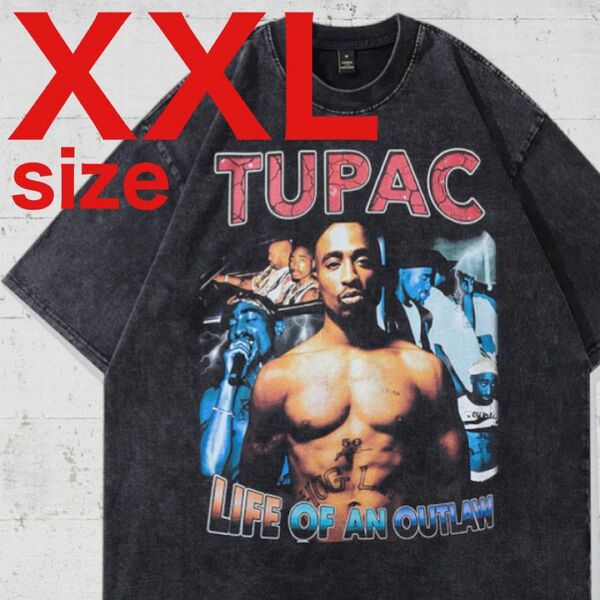 【SALE】2PAC　TUPAC　プリント　ラップ　Tシャツ　ブラック　XXL