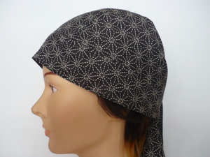  prompt decision * bandana cap * peace pattern flax. leaf black ground * head LAP * hand made * free shipping 