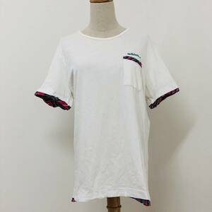 a00999 adidas アディダス Tシャツ 綿100％ 胸ポケット ロゴ刺しゅう 丸首 白 チェック レディース アクティブ スポーティチックスタイル