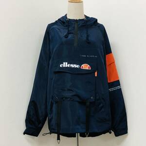 a01366 美品 ellesse エレッセ プルオーバー ジャンバー ナイロンジャケット M ネイビー オレンジ メンズ アクティブウェアスポーツコーデ