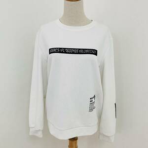 a01395 メンズ 長袖Tシャツ ロンT トレーナー 薄手 シンプル プリント 丸首 袖ワッペン L 白 万能 古着 USED ベーシックカジュアルスタイル