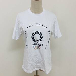 a01468 美品 TOKYO2020 東京オリンピック Tシャツ 半袖 綿100％ プリント 丸首 S 白 記念品 メンズ カジュアル スポーティチックスタイル