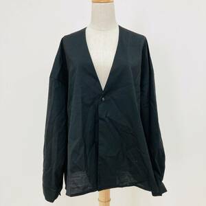a01541 美品 HARE ハレ ノーカラージャケット 薄手 日本製 シンプル F 黒 ウール混 ゆったり 大人のお洒落 オフィススタイリッシュルック