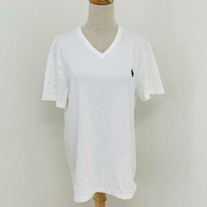 a01575 美品 POLO RALPH LAUREN ラルフローレン 半袖Tシャツ Vネック ロゴ刺繍 薄手 M 白 綿100% 万能 上質 シンプルデイリーカジュアル