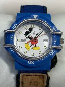 B212 rare * rare wristwatch SEIKO| Seiko ALBA| Alba V532-6C20 Mickey Mouse quartz blue Date 