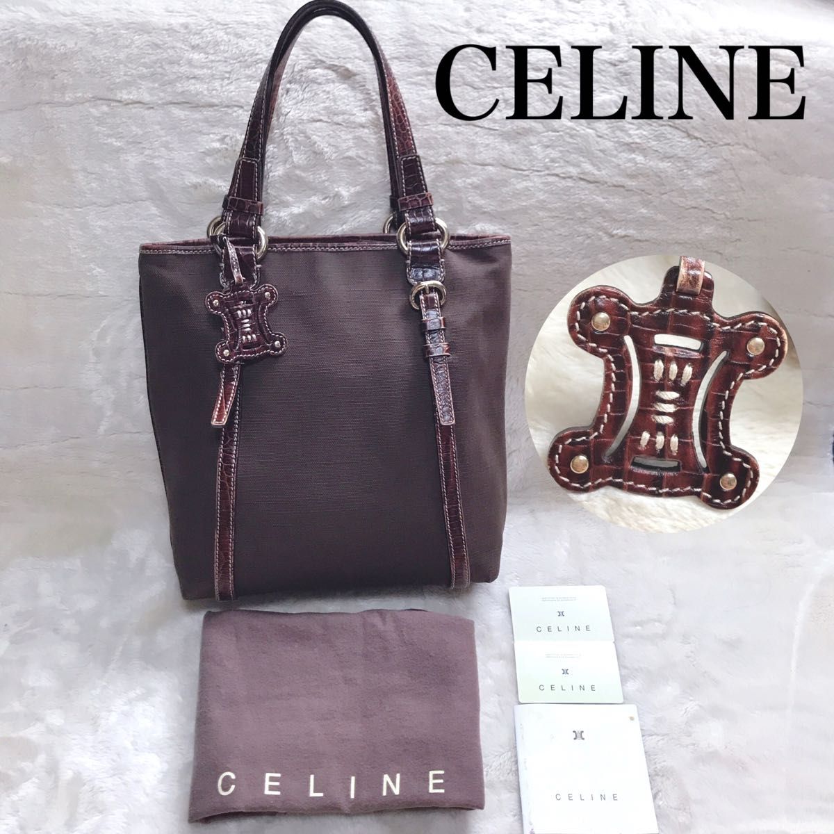 CELINE セリーヌ 長財布 トリオンフ キャンバス×クロコ型押しレザー