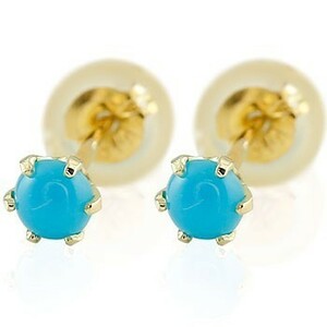 earrings 18 gold Turkey yellow gold k18 18k stud turquoise 12 month. birthstone natural stone lady's gem free shipping sale SALE