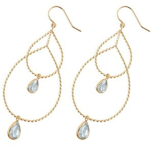  earrings 18 gold long pink gold k18 18k aquamarine Teardrop dressing tears . hook lady's free shipping sale SALE