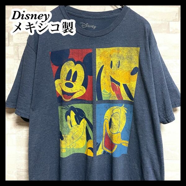 【Disney】ディズニー　ミッキー　ドナルド　プルート　メンズ　半袖tシャツ　XLサイズ　メキシコ製　プリントカスレ　ゆるダボ