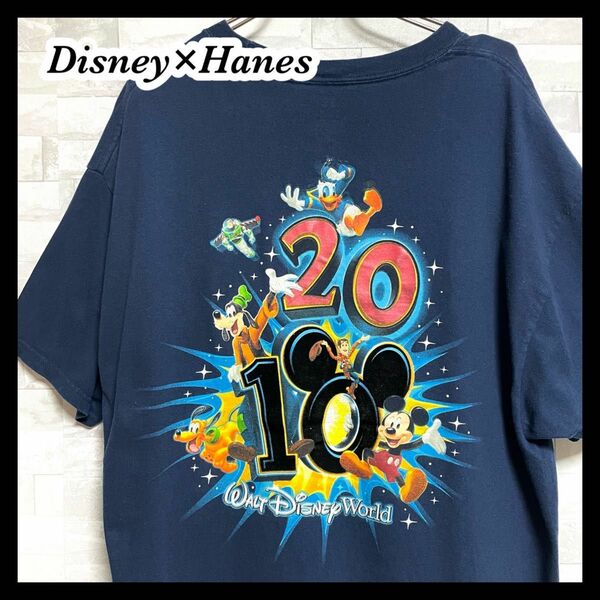 【Disney×Hanes】ディズニー　ミッキーマウス　ヘインズ　半袖tシャツ　メンズ　XLサイズ　ユニセックス　バックプリント