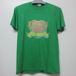 80年代　アメリカ製　 Tシャツ M 緑　フロッキープリント　ヘインズ　オールド　ビンテージ　アメカジ古着　sy3466