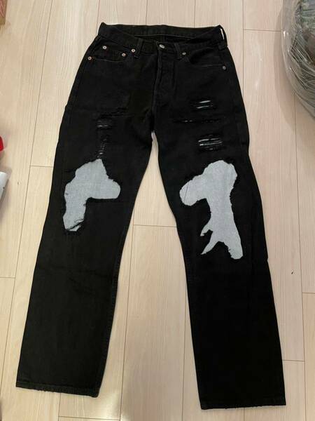 リーバイス501 ダメージジーンズ w30 ジーンズ 中古品 良品 古着 即決 Levi's ビンテージ 74cmブラックデニム デニムパンツ