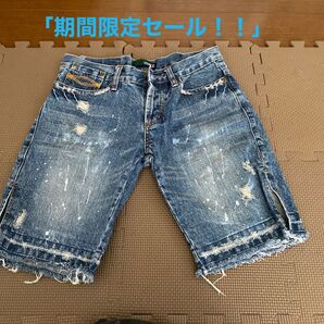 「期間限定セール!!」ヴァンスハーフデニムパンツダメージ加工