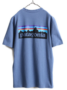 19年製 ■ パタゴニア プリント 半袖 Tシャツ ( メンズ S ) 古着 Patagonia アウトドア フィッツロイ P-6 ロゴT プリントT クルーネック 青