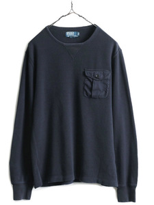 # Polo Ralph Lauren передний V с карманом хлопок термический футболка с длинным рукавом мужской M / long T вафля чёрный POLO карман футболка Pachi poke