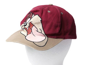 90s ワーナー タズマニアンデビル 刺繍 コットン ベースボール キャップ フリーサイズ / 古着 90年代 オールド キャラクター 帽子 2トーン
