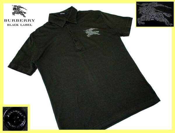 大人気サイズ L(3) 美品 バーバリーブラックレーベル BURBERRY BLACK LABEL 特大ホーススタッズ ラグジュアリーデザイン ポロシャツ 日本製