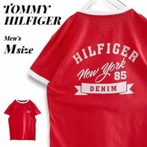 古着 トミーヒルフィガー フロッキープリント リンガーTシャツ 半袖 ブランドロゴ TOMMY HILFIGER_画像1