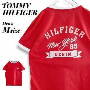 古着 トミーヒルフィガー フロッキープリント リンガーTシャツ 半袖 ブランドロゴ TOMMY HILFIGER