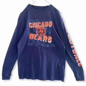 古着 NFL シカゴベアーズ ビッグプリント 袖プリント Tシャツ ロンT アメリカンフットボール アメフト Chicago Bears 長袖 XLサイズ