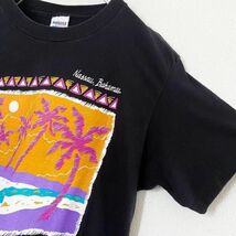 US古着 ヴィンテージ ビッグプリント シングルステッチ 半袖 Tシャツ 海 ビーチ ヤシの木 イラスト アート Lサイズ アメリカ製_画像5