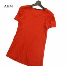 AKM エイケイエム 春夏 【T156】 レーヨン★ スリム 半袖 リブ カットソー Tシャツ Sz.L　メンズ 日本製　C3T04895_5#D_画像1