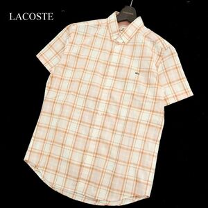 LACOSTE ラコステ 春夏 半袖 ワニ刺繍★ チェック ボタンダウン シャツ Sz.3　オレンジ メンズ　C3T04902_5#A