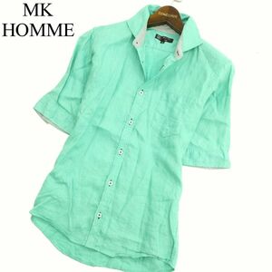 MK HOMME Michel Klein Homme spring summer 5 minute sleeve [ flax *linen100%] shirt Sz.46 men's mint green C3T05179_6#A