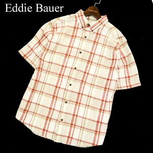 Eddie Bauer エディーバウアー 春夏 半袖 【麻 リネン】 ボタンダウン チェック★ シャツ Sz.M　メンズ アウトドア　C3T05411_6#A