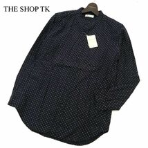 【新品 未使用】 THE SHOP TK タケオキクチ 通年 ドット柄★ 総柄 長袖 バンドカラー シャツ Sz.M　メンズ 黒　C3T05303_6#C_画像1