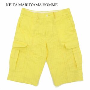 KEITA MARUYAMA HOMME ケイタマルヤマ オム 春夏 シアサッカー★ ハーフ ショート カーゴ パンツ Sz.1　メンズ 黄 日本製　C3B02308_6#P